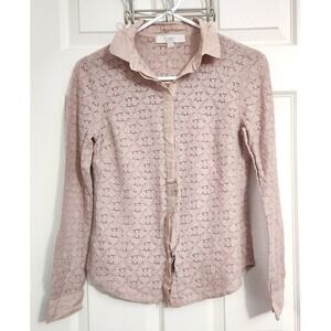 LOFT Women's Mauve Lace Button Up Long Sleeve Shirt Size Small D49